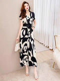 Light Luxury Retro Sleeveless V-Neck Print Dress Women's Summer Waists Thin Temperament Elegant Famous