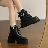 Boots Women's Belt Buckle Thick Bottom Increase 2025 New Autumn And Winter Retro Locomotive Boots Small Thick And Short