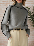 Autumn And Winter Half-High Three-Dimensional Stripe Thin Leisure Loose Knitted Knitted Jersey Languid