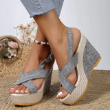 Zingj Summer Platform Platform Sandals Denim Cross Buckle Beach