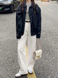 Waist And White Jeans Female Autumn Temperament Slim Loose Thin Trousers Straight Broad Leg