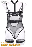 Cleavage Bodysuit Women Sexy Mesh Stitching Charming Midnight Style One Piece Sleeveless Sheath Slim Female