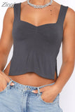 Women Y2K Square Neck Tank Crop Tops Vintage Sexy Side Split Spaghetti Strap Camis Summer Cute Mini Vests