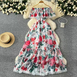 Spring New Holiday High Sense Shoulder Lotus Lace Lace Lace Lace Lace Swing Print