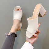 New Large-Size Flying High Heel Cold Slippers Knitted Breathable Coarse Heel Women's Sandals