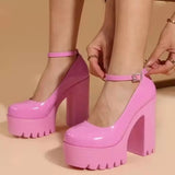 New Fashion Buckle With Super Powder Thick Heel Single Shoes Women Wish Large Leather