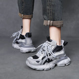 Layer Of Cowhone Cake Thick-Bottomed Old Dad Shoes Women In The Autumn Of The New Small Man To Increase The Casual Shoes