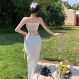 Zingj Halter Skirt Summer Niche Design Ins Hot Girl Wind Heart Machine Show Waist Seaside Holiday Dress