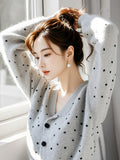 Fragrant Gray Wave Dot Knitted Cardigan Top Women's 2025 Autumn And Winter New Lazy Casual Sweater