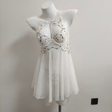 Daisiness Embroidered French Sexy Pajamas 2025 New Small Broken Flower Design Lace-Back Sling Aja