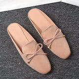 And Autumn New Bag Head Half Slippers Women Lazy Outside Wearing Flat Shoes Bow Muller Shoes Large Size 41-44
