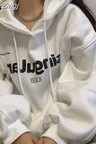 Printed Aesthetic Thicker with Hat Hoodies Women New Pullovers Loose Tops Korean Style Streetwear Trendy Chic