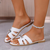 People Wearing Casual Cool Slippers Women's New Summer Metal Buckle Flat Bottom Beach