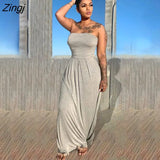 Women Casual Strapless High Waist Loose Hem Maxi Dress for Streetwear Beach Sexy Summer Floor Length Long