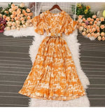 French Crumlom Dyed Summer New Waist Display Thin And Long Elegant Folded Chiffon Dress Holiday