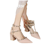 Set 2025 Pointed Rivet Shoes Tip Coated Roman Sandals Women Wear Fashion Comfortable Retro Women's