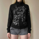 Retro-Winded Hand-Painted Sweater Coat High-Neck Zipper Open Shirt Loose Version Of Casual Top Women's