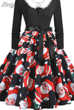 Costumes Party Dress Women Long Sleeve V Neck Fur Collar 1950s Housewife Vintage Xmas Winter
