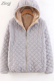 Women Autumn Winter Parkas Coat Jackets Female Lamb Hooded Plaid Long Sleeve Warm Winter Jacket S~3XL casaco