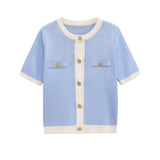 Single! New Women's Fashion Leisure Collar Short Sleeve Single Buckle Knitted Shirt
