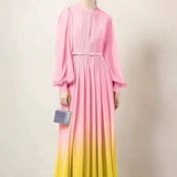 Elegant High-End Gradient Dress Women Spring Skinny Temperament Folding Long