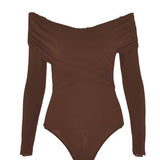 Zingj Spring Autumn New Temperament Fashion V Collar Off-Shoulder Splicing Long Sleeve Slim Joker
