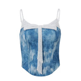 Zingj 2024 New Women's Fashion Sweet And Spicy Wind Denim Blue Gradient Short Sling Small