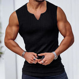 Knitting Vertical Stripe Fitness And Leisure Vest Men's I-Word V-Neck Wide Shoulder