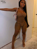Sexy Mesh Women 2 Piece Set Halter Lace Up Low Neck Sleeveless Romper+Thong Panties Workout Midnight Clubwear
