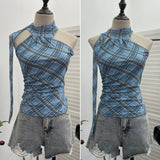 And Summer Ribbon Wear Double Mesh Sexy Hottie Hanging Neck Sling Vest Woman