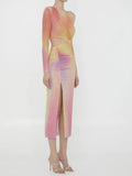 High-End Women's Sexy Oblique Shoulder-Luff Color Dress High-End Temperament Open-Fork Dress Dress With Hip