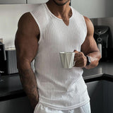 Knitting Vertical Stripe Fitness And Leisure Vest Men's I-Word V-Neck Wide Shoulder