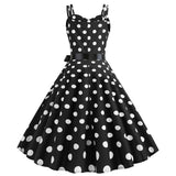 Women Summer Polka Dot Print Party Robe Femme Black Retro Vintage Swing Prom Rockabilly Midi Dresses