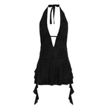 Wasteland Terrefty Hanging Neck Irregular Strapped Ribbon Dress Hottie Deep V-Leader Old Short