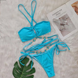 Zingj Crystal Diamond Bikini Hanging Neck Cross Strap Split Body Women's Swimsuit Beach Vacation Swimsuit New