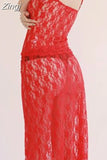 Sexy 2pcs Outfits Women Fairy Y2K Floral Lace Strap Tank Camis Crop Tops See Through Long Skirts Set Summer