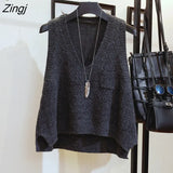 Vest Solid Women Retro Knitted V-neck Spring-autumn New Vintage Leisure Loose Female Sweaters Sleeveless 2XL