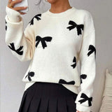 Autumn And Winter Sweater Women's Round Collar Bow Tie Knitting Knitting