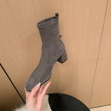 Zingj Comfortable ~2023 New Thick Heel Elastic Suede Thin Boots Versatile Korean Version Of High Heel-Outfit