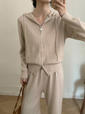 Sweater Set Women Loose Soft Jacket Sweater Cardigan + Wide Leg Pants Two