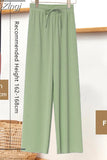 Loose Summer Pants for Women Wide Leg Female Trousers Long Elastic Casual Lace Up Beige High Waisted Khaki Stacked