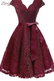 V-Neck Lace Knee-Length Women Dresses With Short Sleeves Dress For Women Female Vestidos New Arrival Chic Cheapest