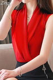 Silk Blouse Women's Summer Woman Sleeveless Satin Blouses Shirt V-neck OL Blouses Solid Vest Ladies Tops Camisas