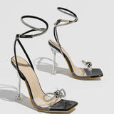 Drill Bow Girl Summer Fashion Transparent Fine Heel High Heel Club Bar Model Roman Women