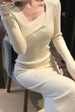 Knitted Dresses for Women Long Sleeve Sweater Elegant Party Female Office Lady Slim One-Piece Dress Korean Autumn