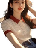 Simple Super Good-Looking Apricot POLO Collar Short-Sleeved T-Shirts For Women's Summer Unique Slimmed-Beauty