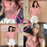 Zingj 2024 New Korean Letter Embroidered Slim Short-Sleeve T-Shirt Women's