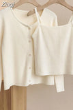 Knitted Cardigan Two 2 Piece Set Women Korean Spring Autumn Woman Outfits Cardigans Womens Tops And Blouses Sets