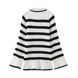 Black-And-White Striped High-Necked Pullover In