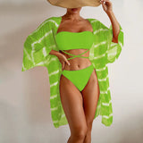 2025 Solid Color Colorful Swimsuit Wave Chiffon Beach Three-Piece Bikini